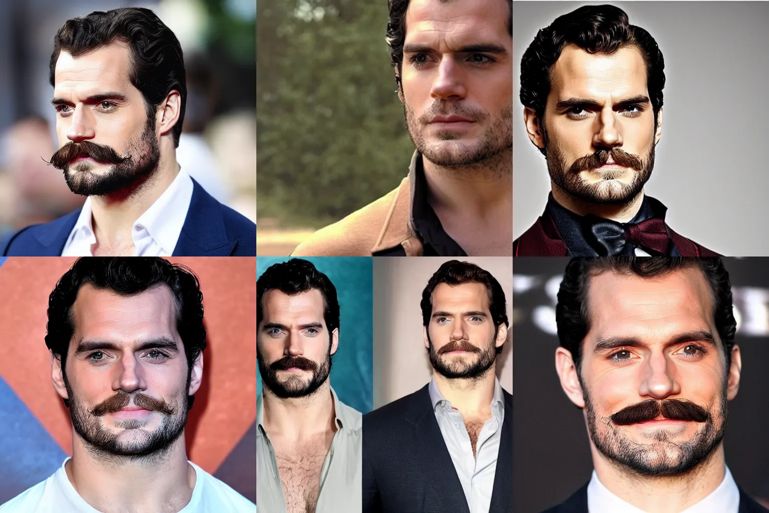 Prompt: Henry Cavill with a prominent mustache but no beard