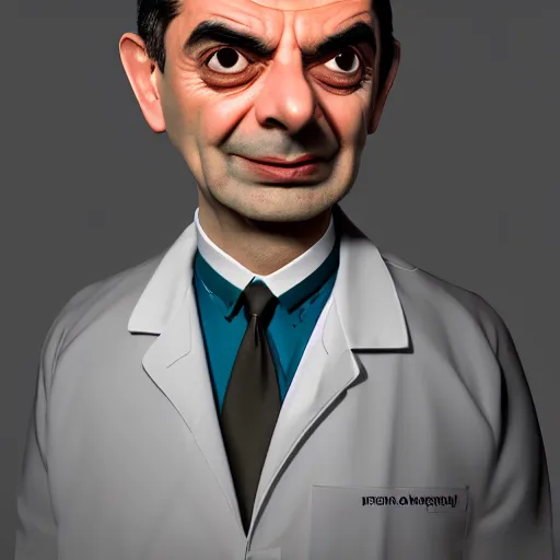 Image similar to Mr Bean as a highly prolific neurosurgeon, Canon EOS 5D 35mm f1.8, trending on artstation, WLOP