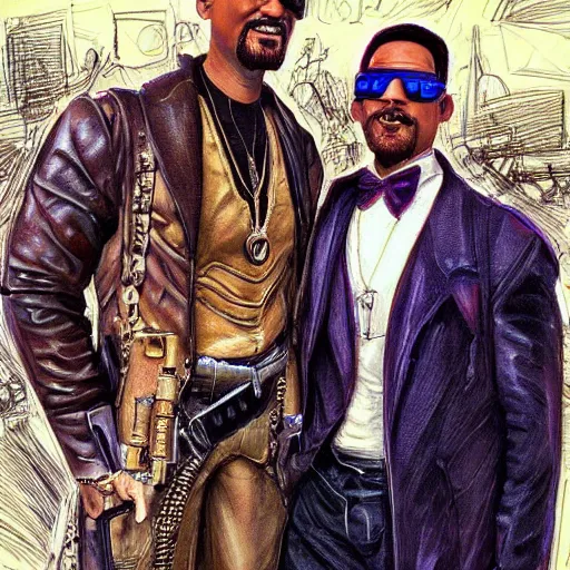 Image similar to will smith wearing big steampunk googles, art by steve henderson