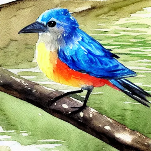 Image similar to watercolor bird, realistic, water