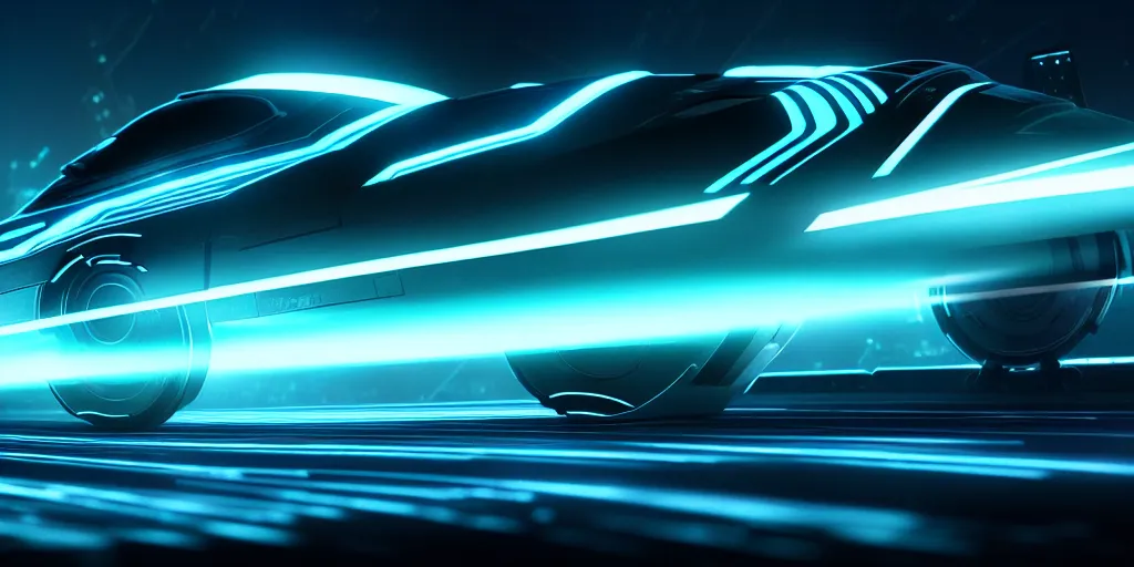 Prompt: a beautiful spaceship in the style of tron legacy, concept art, ominous, darksynth, illuminated lines, outrun, vaporware, misty, dark background, muted colors, by ridley scott and denis villeneuve, dramatic lighting, 8 k