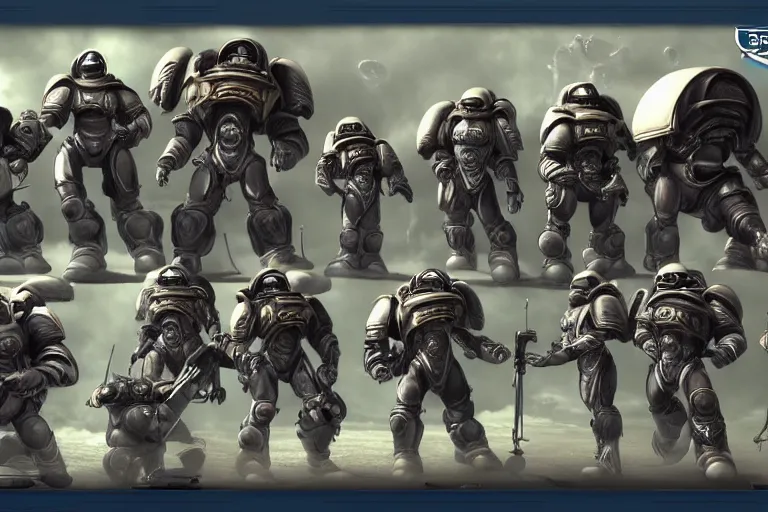 Prompt: 3D animation of StarCraft space marines by tiger Deakins