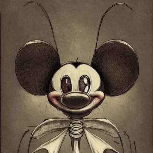 Image similar to portrait of crazy the mantis + mickey mouse chimera, symmetrical, by jean - baptiste monge