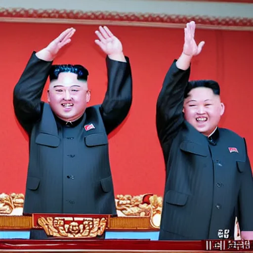 Prompt: kim jong un attempting pole vault while generals are applauding, aesthetic