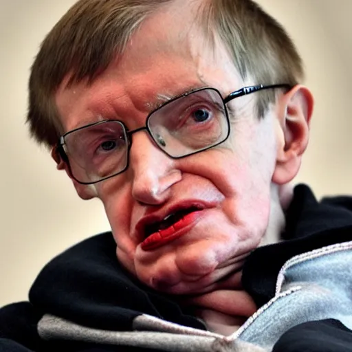 Prompt: Stephen Hawking in supreme hoodie, skating in haven