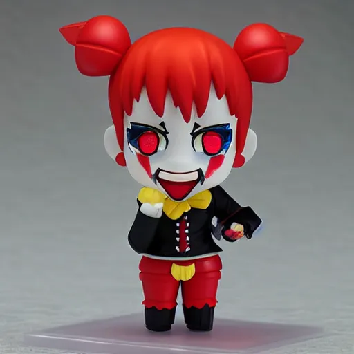 Prompt: portrait of a clown with glowing red eyes nendoroid kawaii chibi