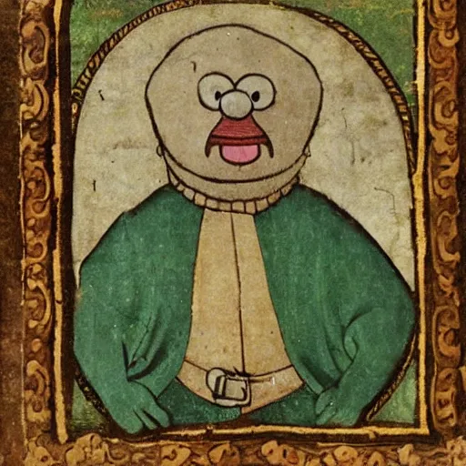 Image similar to medieval portrait of a muppet.