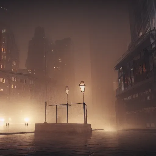 Image similar to a city hewn from meat and bones, night time, foggy, eerie lighting, 4k, unreal engine, artstation, photorealistic