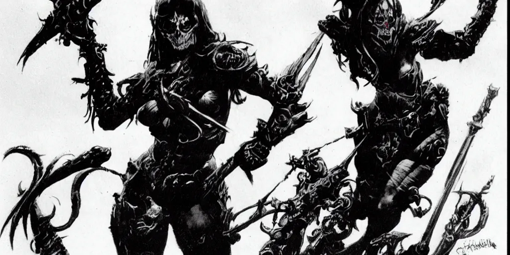 Image similar to female death dealer by frank frazetta