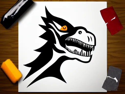 Image similar to stylized angry energetic dynamic velociraptor!!! sports logo!!! black and white sketch