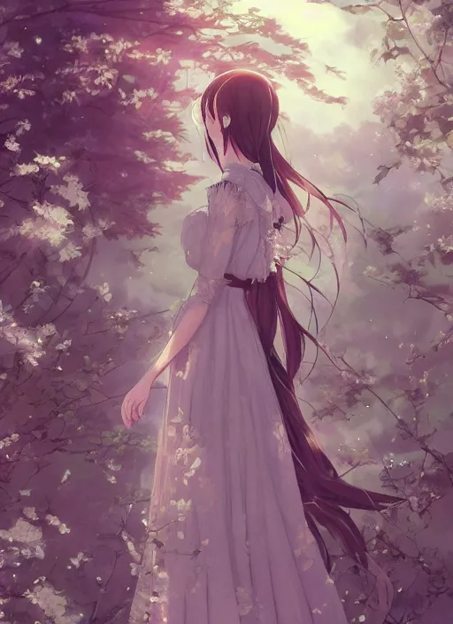 Prompt: anime girl wearing a lace dress, gorgeous detailed dress, gorgeous face, anime style, digital art, by makoto shinkai, by wenjun lin, perfect shading