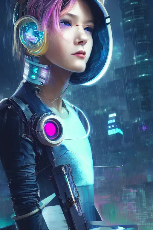 Image similar to portrait futuristic adorable cyberpunk young female Archer, in futuristic stormy thunder light tokyo rooftop cyberpunk night, ssci-fi, fantasy, intricate, very very beautiful, elegant, neon light, highly detailed, digital painting, artstation, concept art, soft light, hdri, smooth, sharp focus, illustration, art by tian zi and craig mullins and WLOP and alphonse mucha