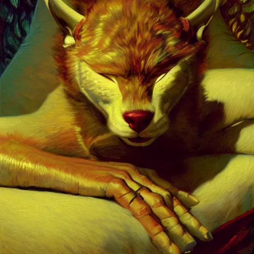 Image similar to a portrait of a furry alien sleeping on the couch. highly detailed painting by gaston bussiere, craig mullins, j. c. leyendecker, furry