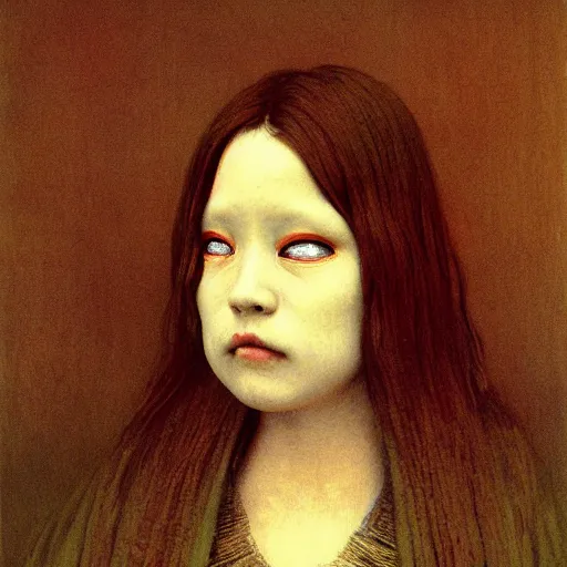 Image similar to style by millais, ( ( ( ( ( ( ( ( by beksinski ) ) ) ) ) ) ) ), portrait painting of victorian yokai, 8 k, highly detailed,