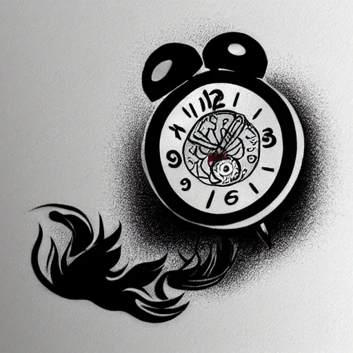 stingygnat854 Traditional or Old School style black and white medieval clock  tattoo stencil
