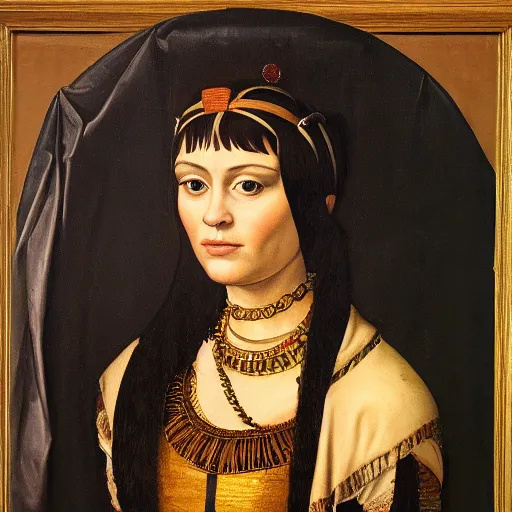 Image similar to a renaissance style portrait painting of Cleopatra