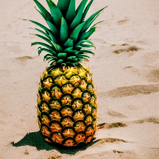 Image similar to a pineapple with a bikini on the beach.