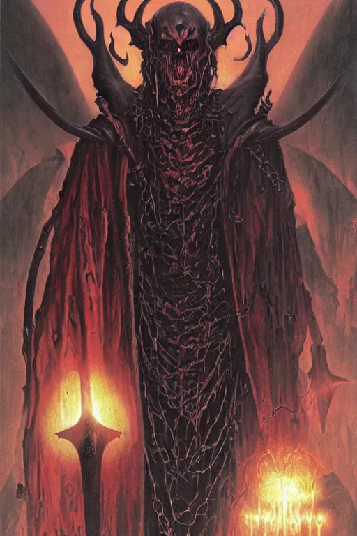 Image similar to portrait of vecna, drizzt, strahd von zarovich, sanguinius, asmodeus, orcus combined, painted by wayne barlowe