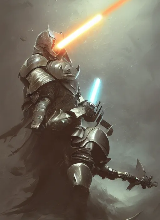 Image similar to a shark wearing knight armor and a lightsaber, fantasy, digital portrait, scifi, realistic, detailed, concept art, comics, ruan jia, wlop