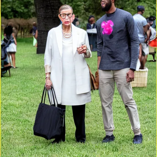 Prompt: Ruth Bader Ginsburg taking Chadwick Boseman on a picnic, candid hd digital photography