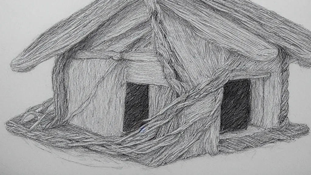 Image similar to pencil sketch sweet shelter made of ropes