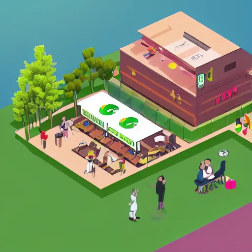 Image similar to idyllic isometric cartoon render of a new cannabis club in australia, popular place to be