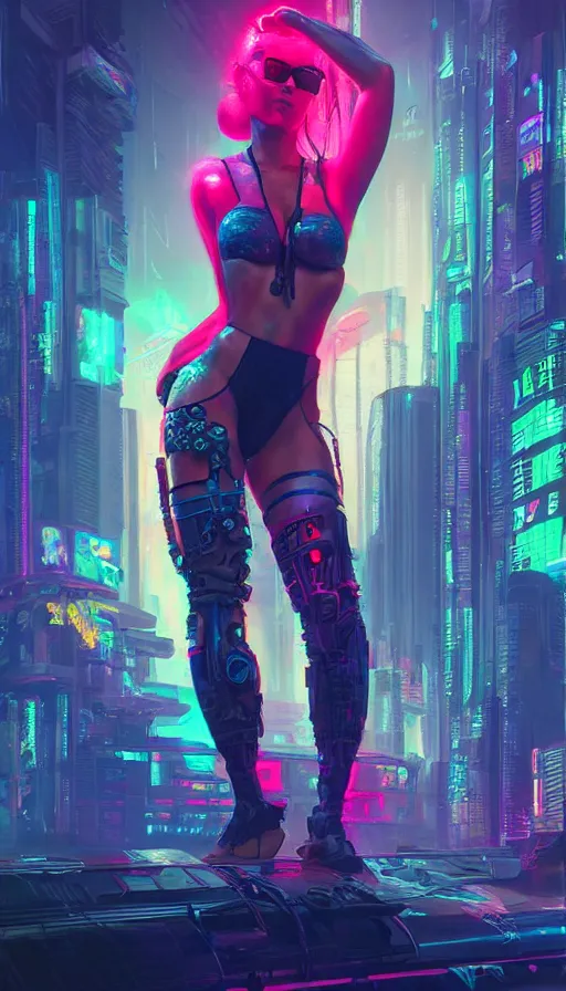 Prompt: cyberpunk pinup, sweat drops, neon hubs, 80s aesthetics, insane, intricate, highly detailed, digital painting, artstation, concept art, smooth, sharp focus, illustration, Unreal Engine 5, 8K, art by artgerm and greg rutkowski and alphonse mucha