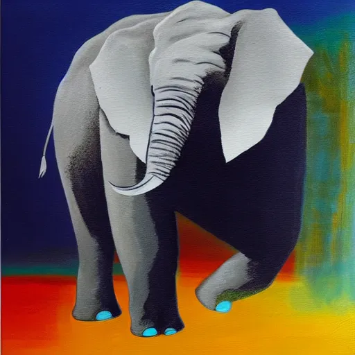 Prompt: abstract painting of an angry elephant, artwork by fujita, goro,