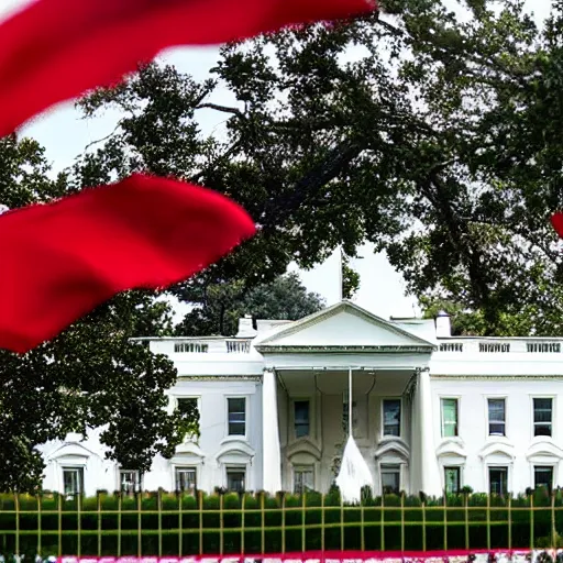 Image similar to photo of red flag waving over White House