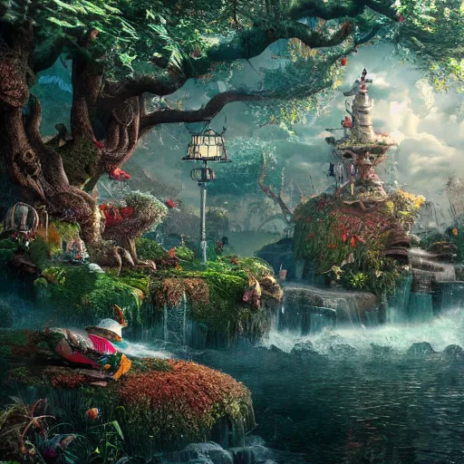 Image similar to wonderland, highly detailed, 4k, HDR, award-winning, octane render, artstation