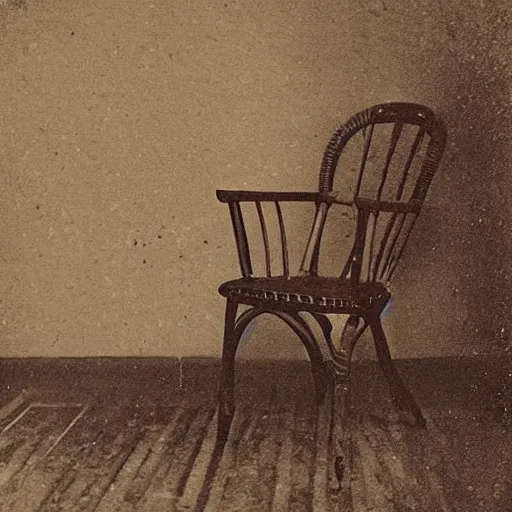 Image similar to An 1860s carte de visite photograph of an empty chair with a revolver sitting on it, beautiful handcrafted antique gun, wicker chair, high quality photograph, highly detailed, high definition, professionally photographed chair, revolver on chair, the gun is visible and prominent in the image, weapon photography, focus on revolver, 8k restored and remastered