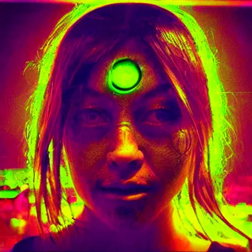 Image similar to “A picture of a woman, enter the void dmt lsd matrix techno alien cyberpunk psychedelic”