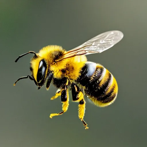 Prompt: bee covered in pollen, macro photography