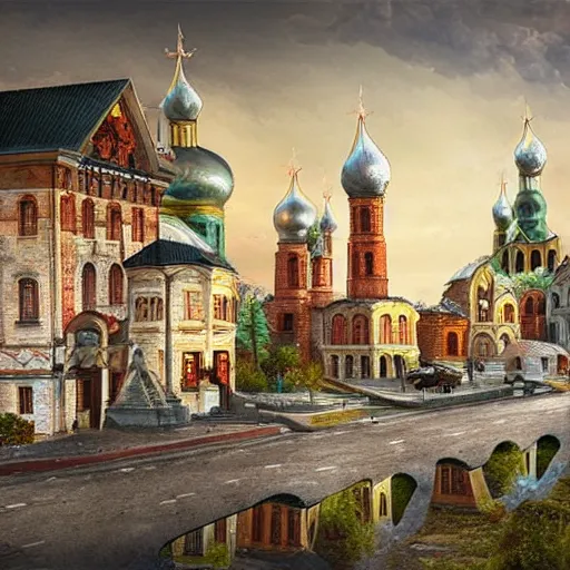 Image similar to photo fantasy ancient Russian city of Kitezh, concept art, cityscape, ancient Russian architecture, terem,