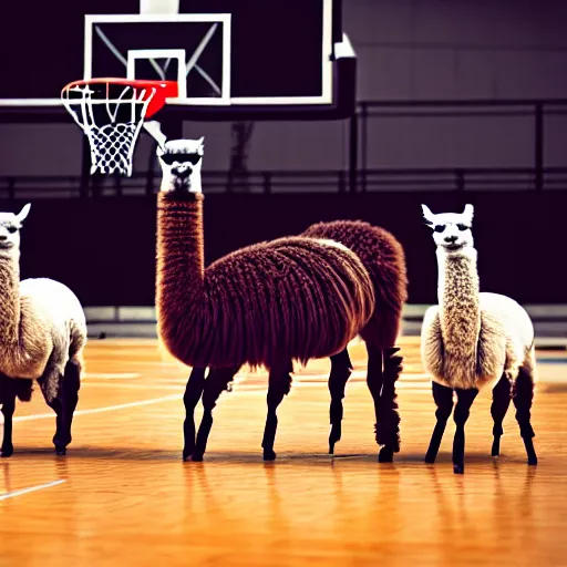 Image similar to a picture of llamas playing basketball, 4 k, photography, high resolution