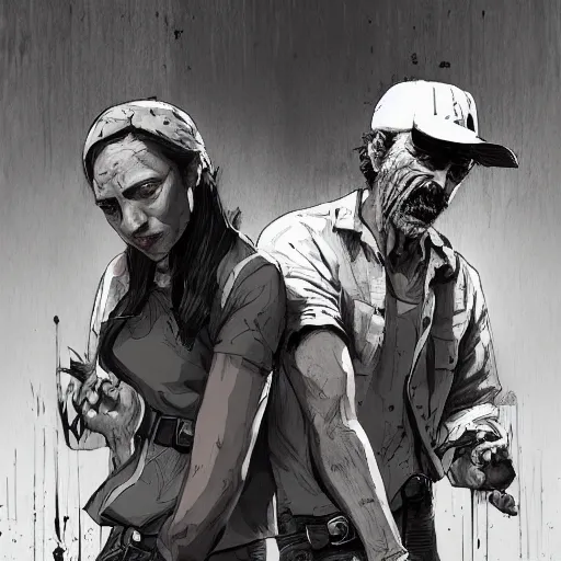 Image similar to don ramon and the chilindrina walking dead game telltale, gigachad black and white trending on artstation, painted by greg rutkowski