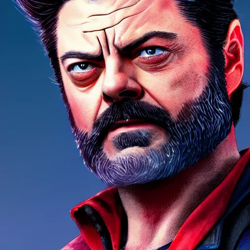 Image similar to logan wolverine pictured as nick offerman in x - men suit, imdb, marvel movie still, detailed 8 k, poster style, deviantart and artstation top picks