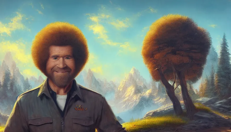 Image similar to Bob Ross is GigaChad, hyperdetailed, artstation, cgsociety, 8k