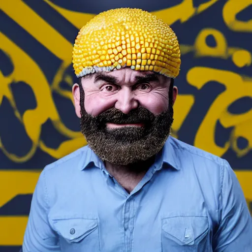 Prompt: hyperrealistic dslr film still of billy mays disguised as corn on the cob, vibrant yellow, stunning 8 k octane comprehensive 3 d render, inspired by istvan sandorfi & greg rutkowski & unreal engine, perfect symmetry, dim volumetric cinematic lighting, extremely hyper - detailed, incredibly real lifelike attributes & flesh texture, intricate, masterpiece, artstation, stunning