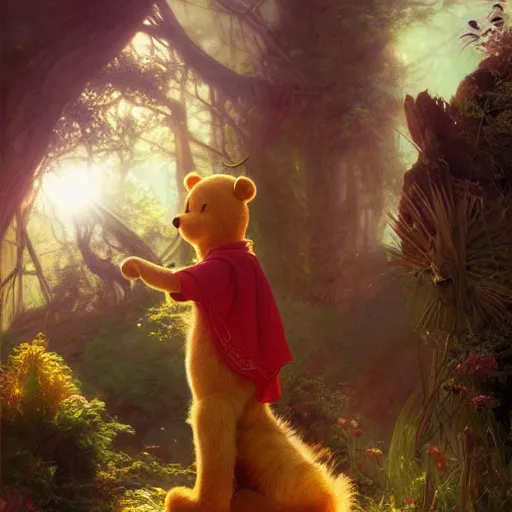 Prompt: xi pingping as winnie the pooh, radiant light, caustics, heroic, bright iridescent light, by gaston bussiere, bayard wu, greg rutkowski, maxim verehin