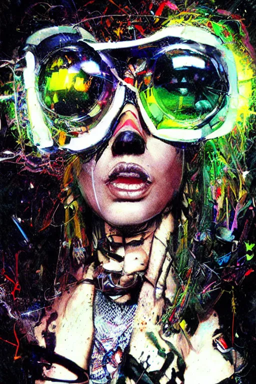 Image similar to portrait, headshot, digital painting, an delightfully crazy, wholesome techno - shaman lady, techno goggles, synthwave, glitch, fracture, realistic, hyperdetailed, chiaroscuro, concept art, art by john berkey