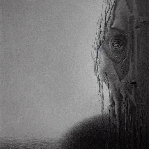 Image similar to A portrait of In the same boat by Zdzisław Beksiński and Ilya Repin,In style of Abstract art.illustration,hyper detailed,smooth, sharp focus,trending on artstation,oil on the canvas,4k
