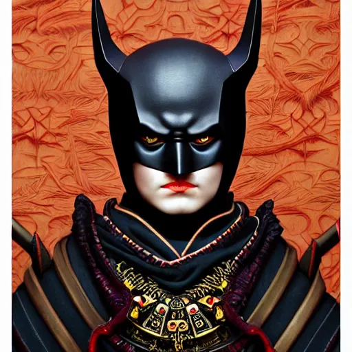 Image similar to samurai batman, dark fantasty :: by Martine Johanna and and Chie Yoshii and Casey Weldon and Guillermo del toro :: ornate, dynamic, particulate, rich colors, intricate, elegant, highly detailed, centered, artstation, smooth, sharp focus, octane render, 3d