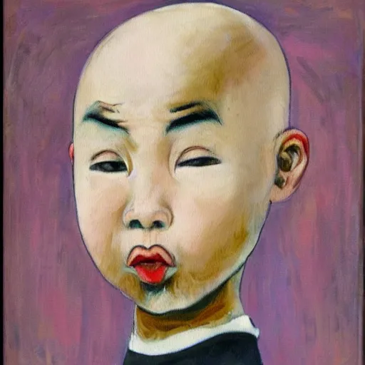 Prompt: bald chinese boy, expressionism painting art