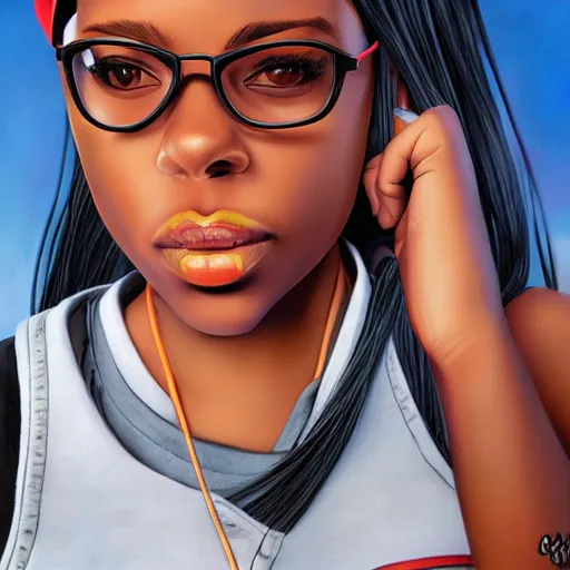 Prompt: a nerdy 17 year old black girl, comic book style, artgerm, wearing overalls, highly detailed, concerned