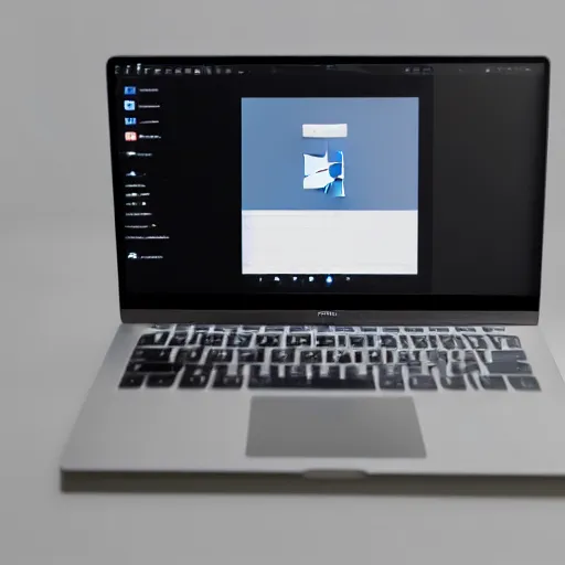 Prompt: product photo concept for a simple minimalist designed laptop os software that looks like combination of windows 1 1 and mac os