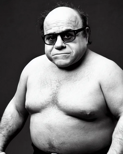 Image similar to portrait of danny devito as a professional wrestler. photographic, photography