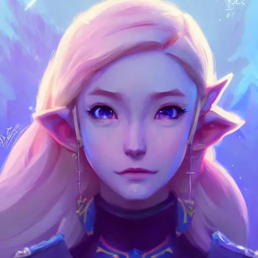 Prompt: a portrait of zelda, art by lois van baarle and loish and ross tran and rossdraws and sam yang and samdoesarts and artgerm and saruei and disney and wlop, digital art, highly detailed, intricate, sharp focus, trending on artstation hq, deviantart, unreal engine 5, 4 k uhd image