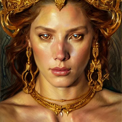 Prompt: highly detailed portrait of a majestic lioness queen in the form of a beautiful woman. d & d. art by donato giancola and eugene delacroix and ruan jia and carl larsson. trending on artstation, intricate details, energetic composition, golden ratio, concept art, illustration, elegant art, global illuminaition