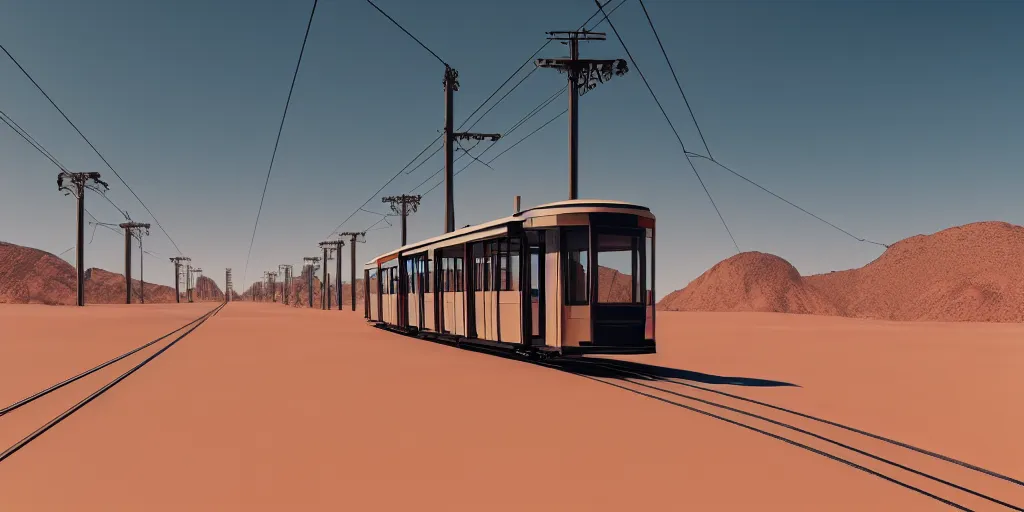 Prompt: tram in the desert ， worldcreator ， 4 k resolution, ultra wide angle, cinematic, octane render